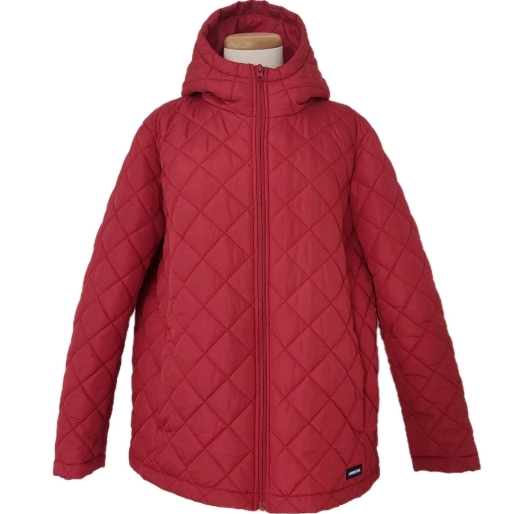 Land's End Quilted Insulated Jacket XL 18 Extra Large Red Hooded Feather-Free
